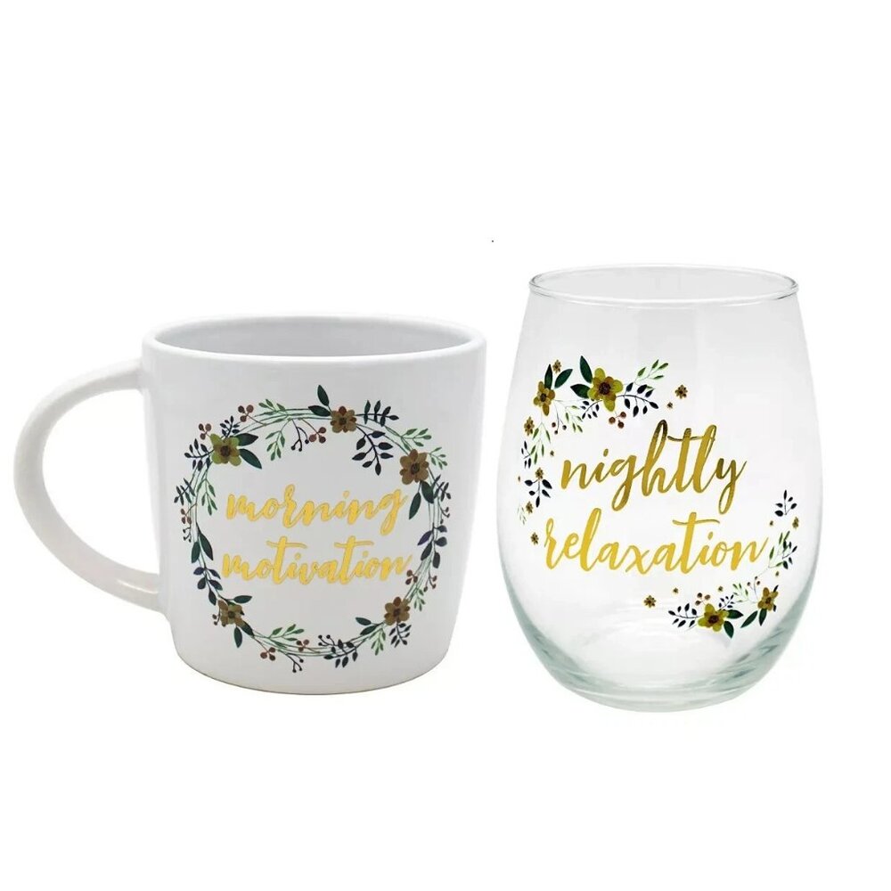 Melwood by TMD Holdings 2-Piece Mug & Stemless Wine Glass Gift Set